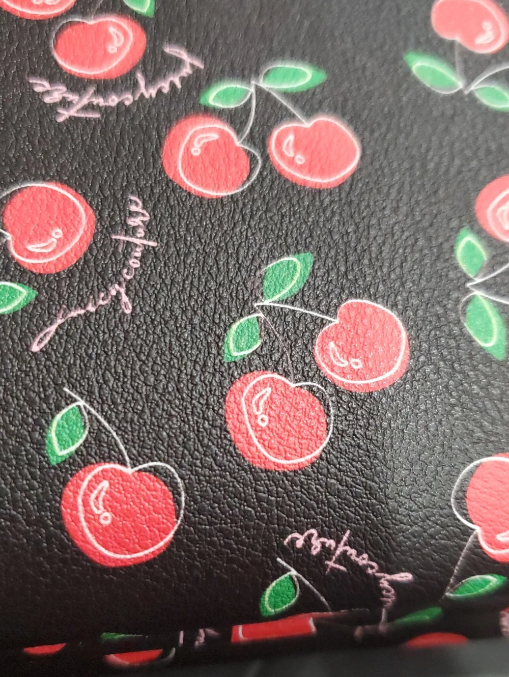 Juicy  Couture cherry girl black and red cherry print double zip wallet clutch